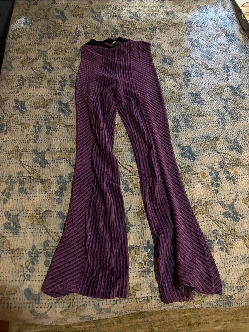 Free People Ribbed Velvet Wide Leg Pants - Plum